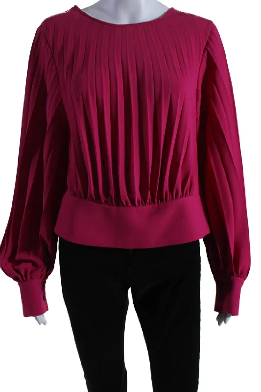 Theo Womens Idalia Pleated High Waist Zipped Long Sleeve Blouse Pink Backless Summer Blouse Theo Womens Idalia Pleated High Waist Zipped Long Sleeve Blouse Pink Backless Summer Blouse