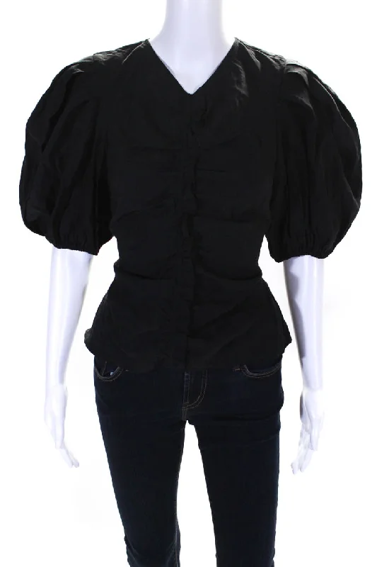 Ulla Johnson Womens Ruched Puff Sleeve Zipped Round Neck Blouse Black High Neck Blouse Ulla Johnson Womens Ruched Puff Sleeve Zipped Round Neck Blouse Black High Neck Blouse
