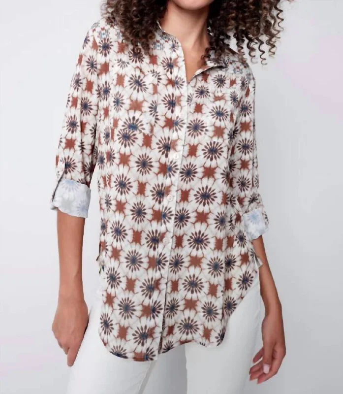 Wear 2 Ways Printed Combo Crepe Blouse In Ecru Feminine Pastel Blouse