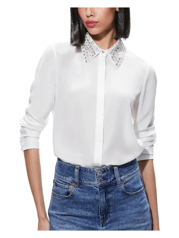 Willa Womens Silk Embellished Blouse Double-Layered Blouse