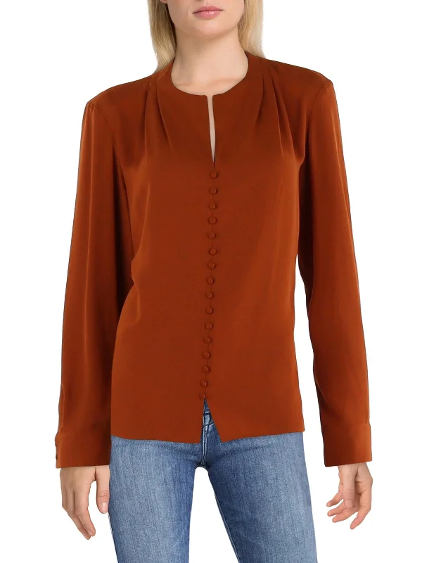 Womens Chiffon Split Neck Blouse Loose Oversized Blouse