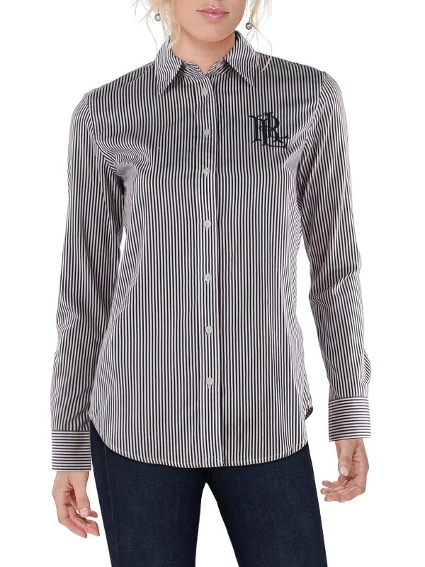 Womens Cotton Striped Blouse Peter Pan Collar Blouse