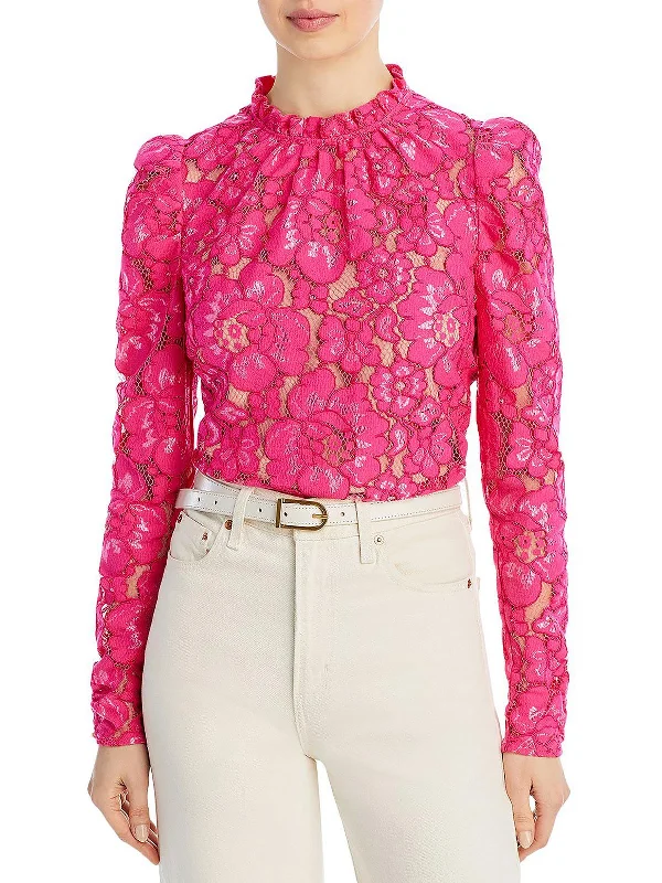 Womens lace Long Sleeve Blouse Embellished Collar Blouse