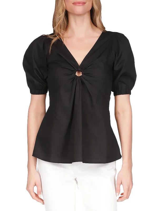 Womens V-Neck Cutout Blouse Romantic Lace Blouse