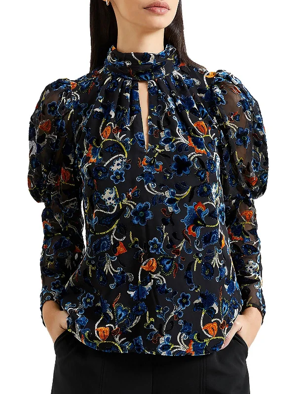 Womens Velvet Mock Neck Blouse Casual Relaxed Fit Blouse