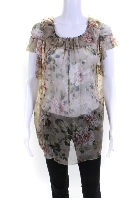 Zimmermann Womens Silk Floral Print Short Sleeves Blouse Pink Off-Shoulder Wrap Blouse Zimmermann Womens Silk Floral Print Short Sleeves Blouse Pink Off-Shoulder Wrap Blouse