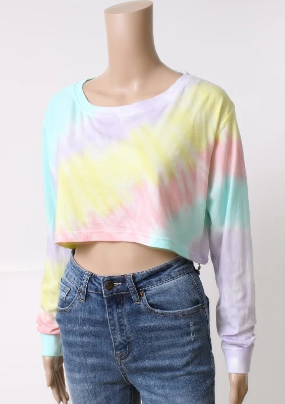 diagonal tie dye long sleeve tee Graphic Embroidered Appliqued