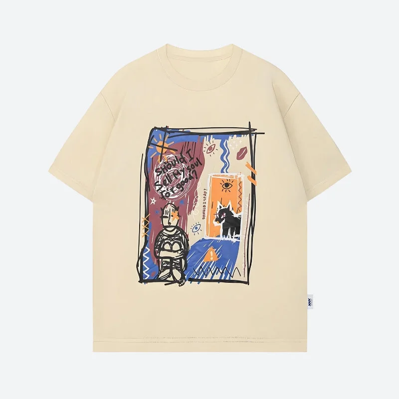 Abstract Sketch Graphic Tee Chenille Blend Fleece Blend Nylon Blend