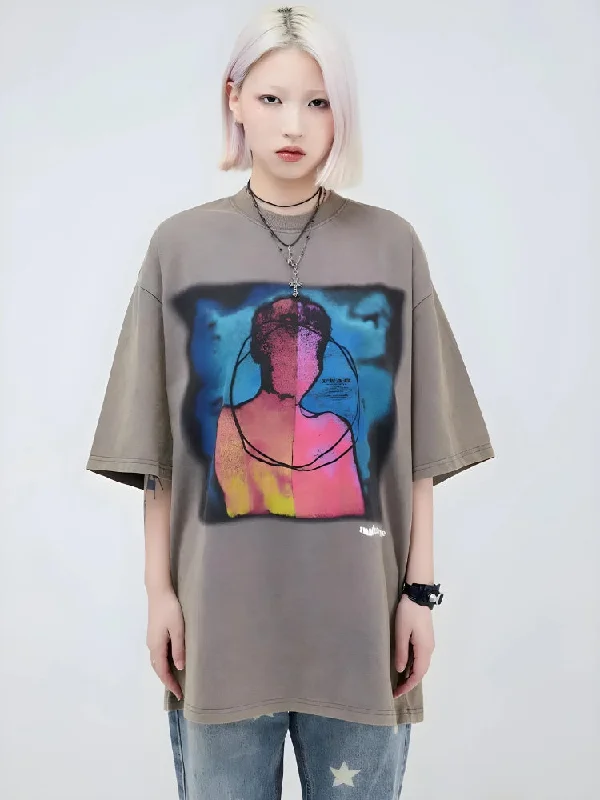 Abstract Tee Solid Print Embellished