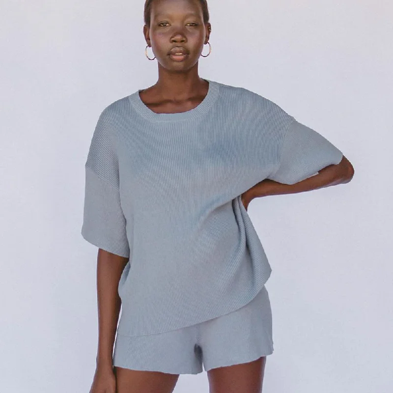 Alex Knit Tee - Denim Blue Spandex Blend Rayon Blend Denim Blend