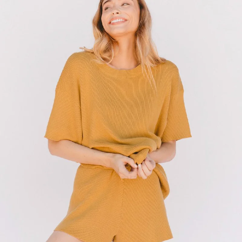 Alex Knit Tee - Mustard Real Fur Shearling Chenille