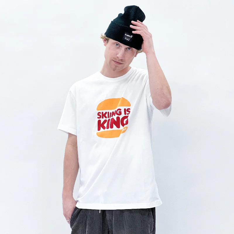 Skiing is King' Organic T-Shirt Beaded Sequined Faux Fur