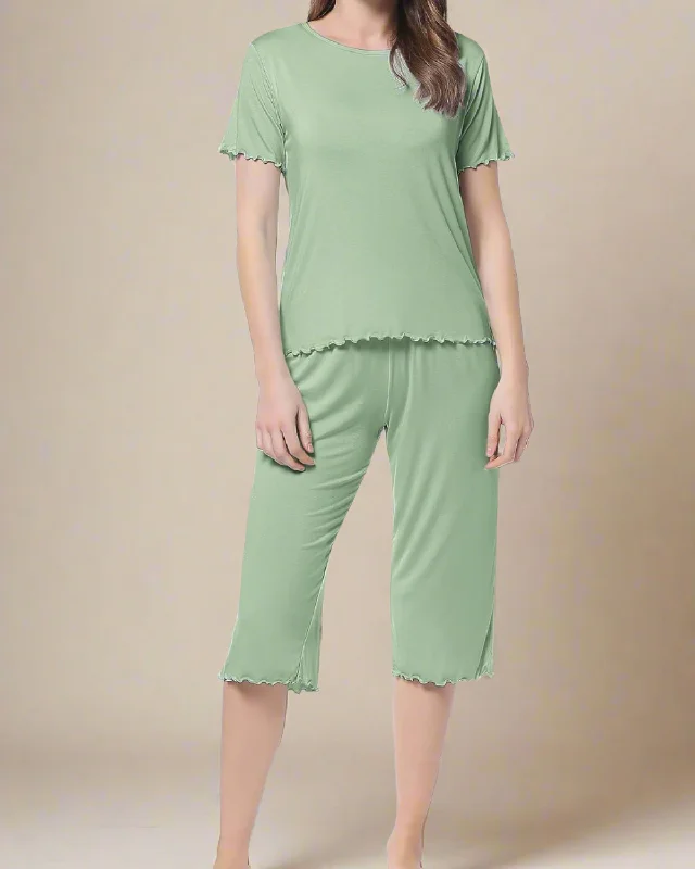 Bamboo T-shirt and Capri Trousers PJS Houndstooth Herringbone Solid