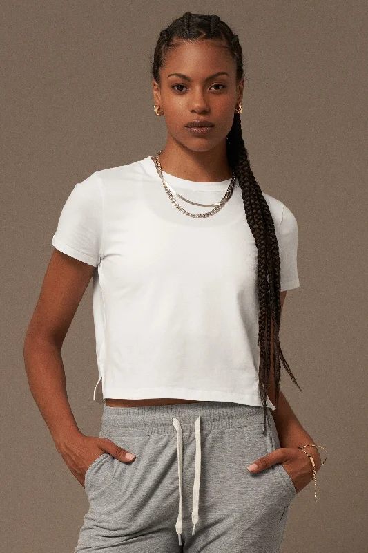 Sophisti-Simple T-Shirt White Denim Fabric Leather Fabric Suede Fabric