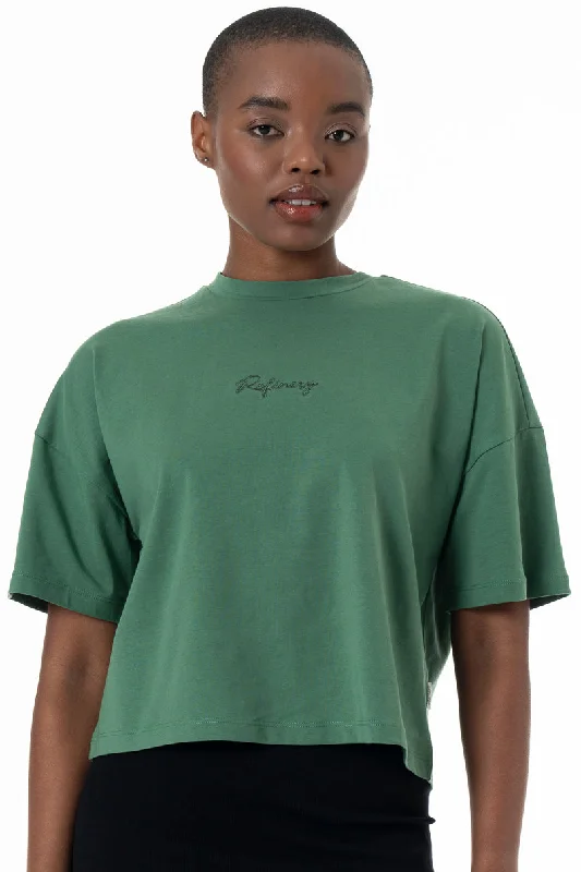 Boxy Branded T-Shirt _ 152269 _ Green Zippered Front Buttoned Front Snap Front