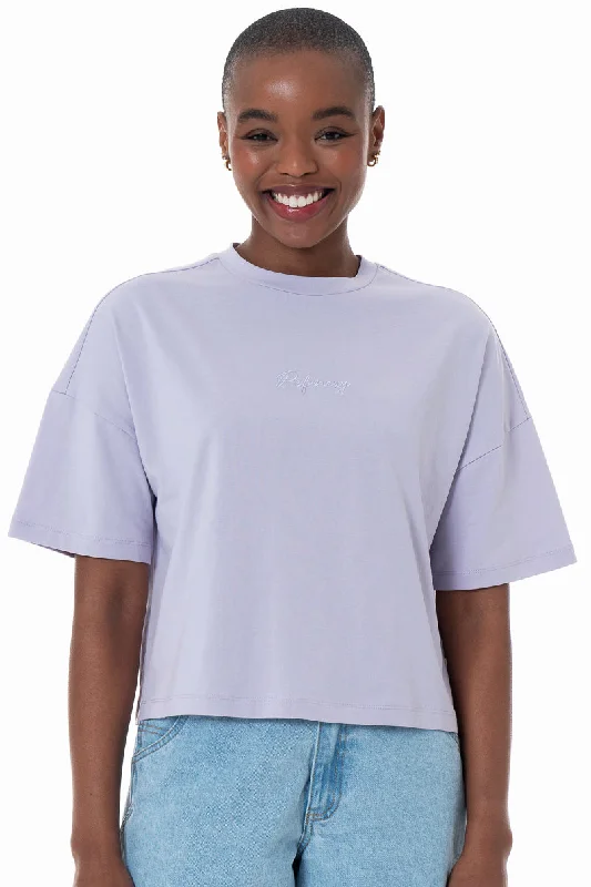 Boxy Branded T-Shirt _ 152271 _ Lilac Polka Dot Checkered Tartan