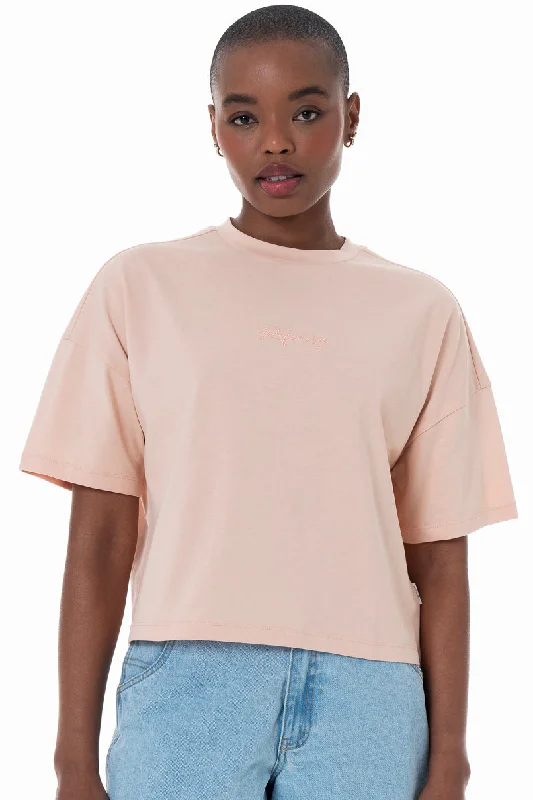 Boxy Branded T-Shirt _ 152282 _ Stone Solid Print Embellished
