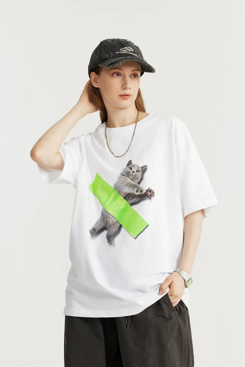 Contemporary Cat Art Tee Lace Blend Ribbed Blend Corduroy Blend
