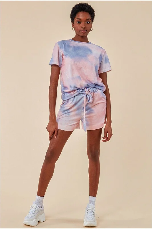 Cosmochic Tie-dye Oversized T-shirt & Short Set - Pink Cashmere Blend Cotton Blend Poly Blend