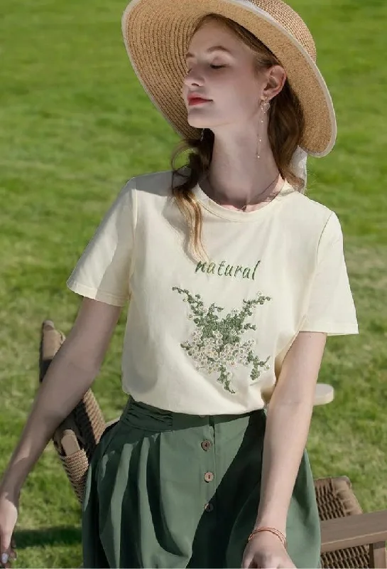 Cottagecore Natural Tee Notch Collar Peter Pan Collar Cowl Neck