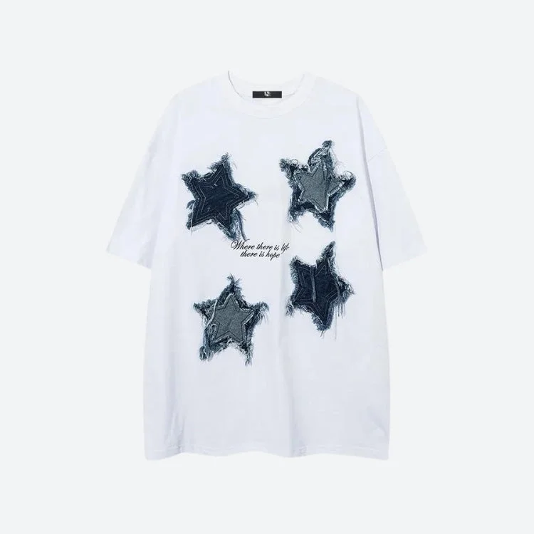 Denim Star Patchwork Tee Silk Blend Satin Velvet