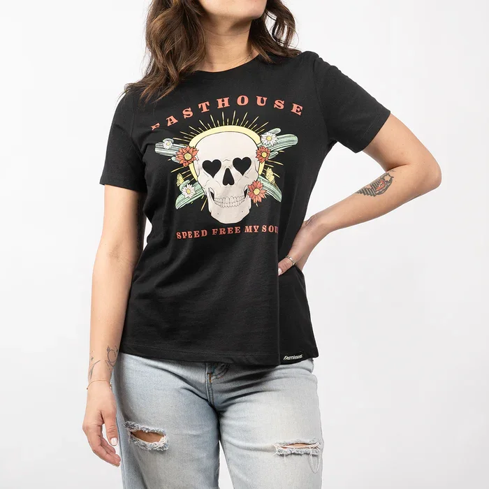Fasthouse Spirited Women's Tee - Black Print Jacquard Patchwork
