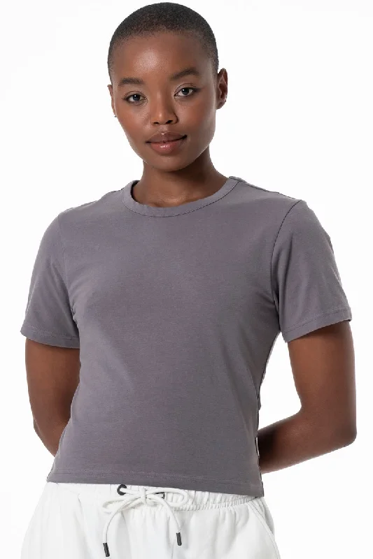 Fitted T-Shirt _ 145713 _ Grey Solid Print Embellished