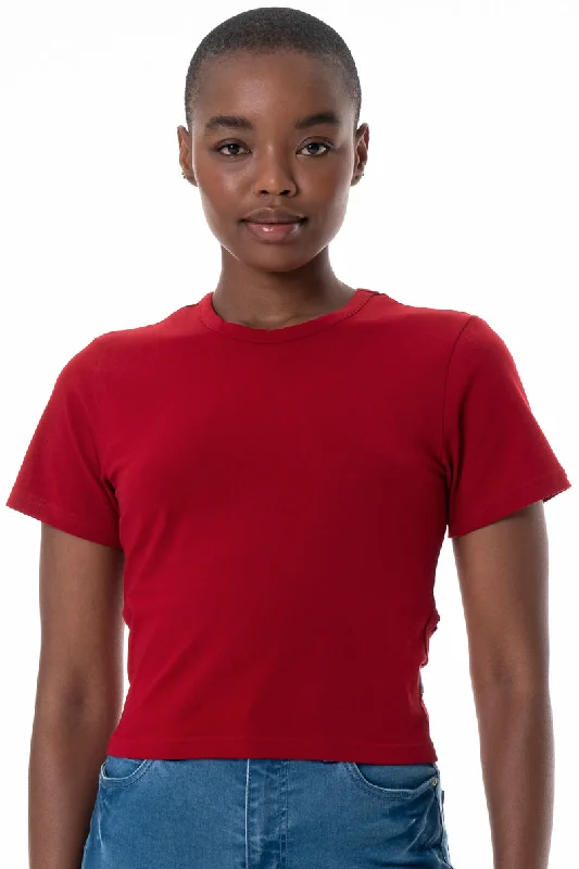 Fitted T-Shirt _ 145714 _ Red Mesh Fabric Canvas Fabric Denim Fabric
