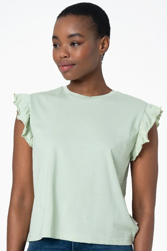 Frill Detail T-Shirt _ 143382 _ Sage Basic T-Shirt Crew Neck Short Sleeve