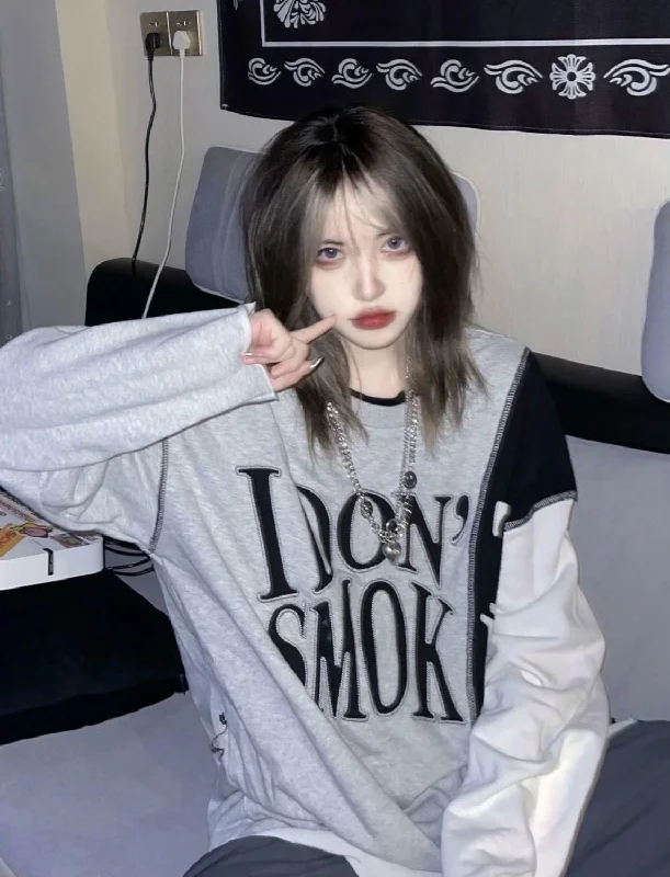 Grunge I Don't Smoke Tee Print Jacquard Patchwork