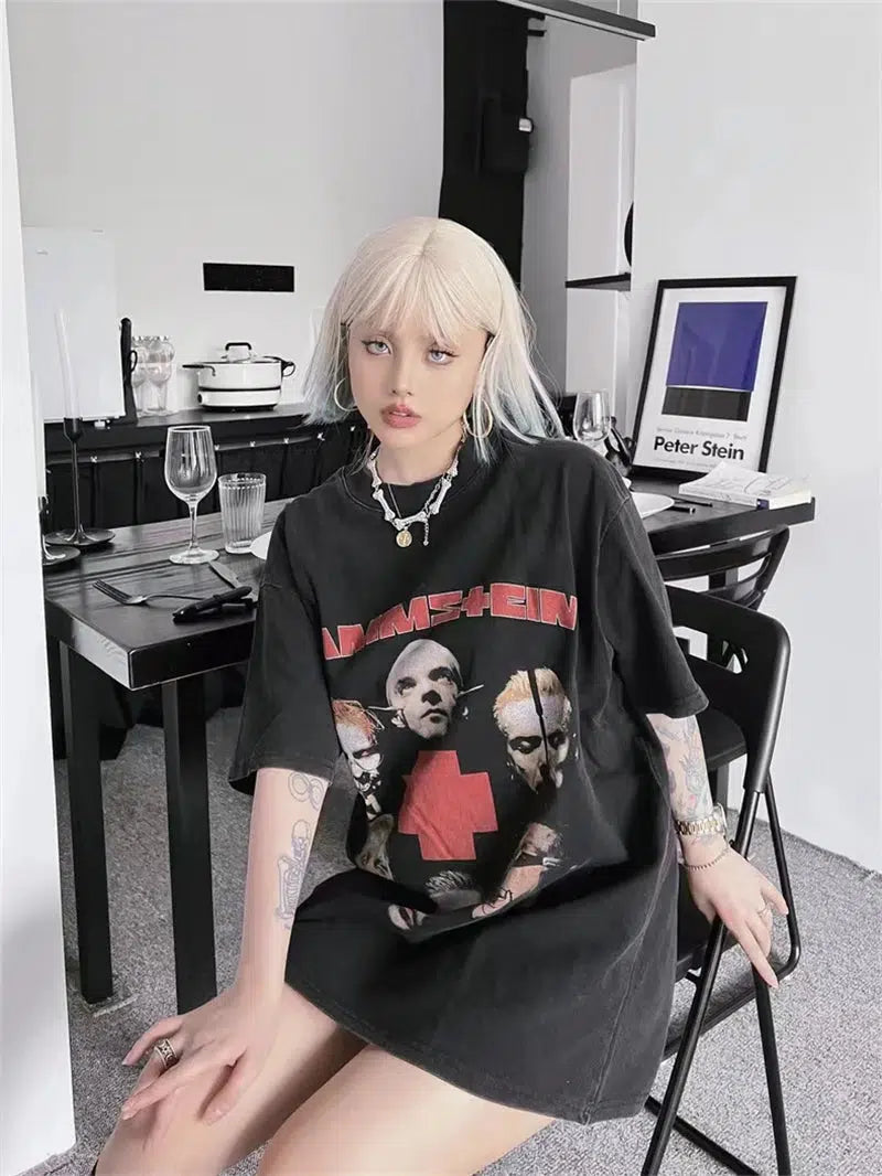 Grunge Rammstein Tee V-Neck T-Shirt Long Sleeve Cotton