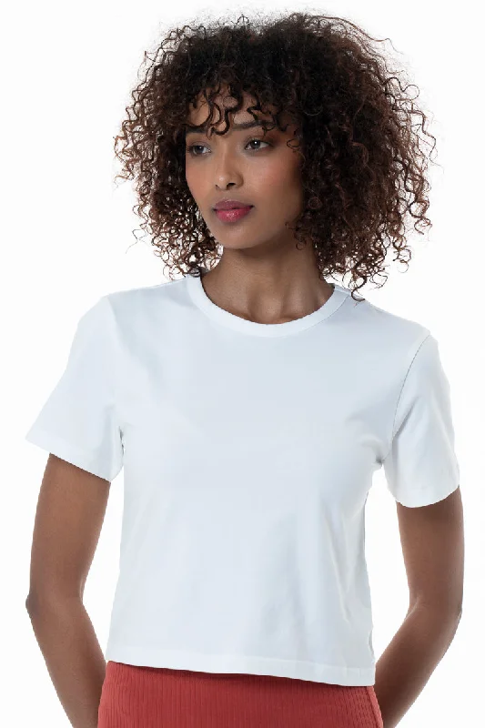 Hi-Neck Fitted T-Shirt _ 152252 _ Optic White Mesh Blend Leather Blend Suede Blend
