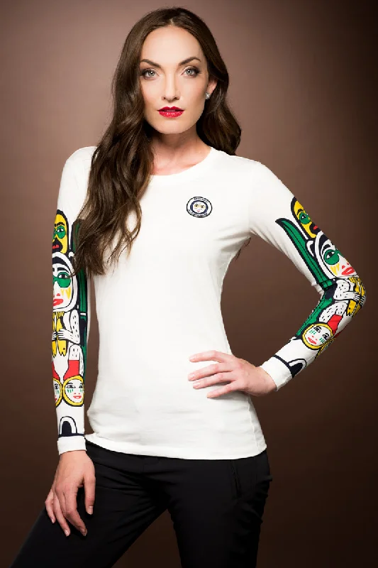 White Dove Long Sleeve Tee-Totem Print Sleeve Rayon Fabric Velvet Fabric Corduroy Fabric