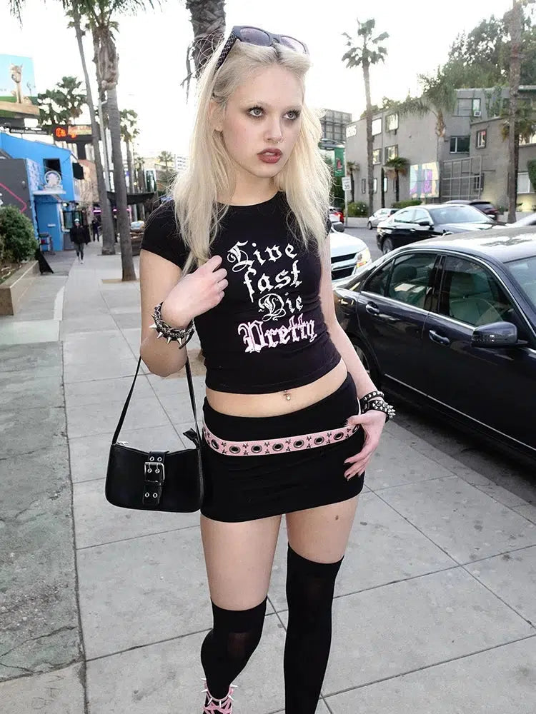 Live Fast Die Pretty Tee Front Pockets Side Pockets Patch Pockets