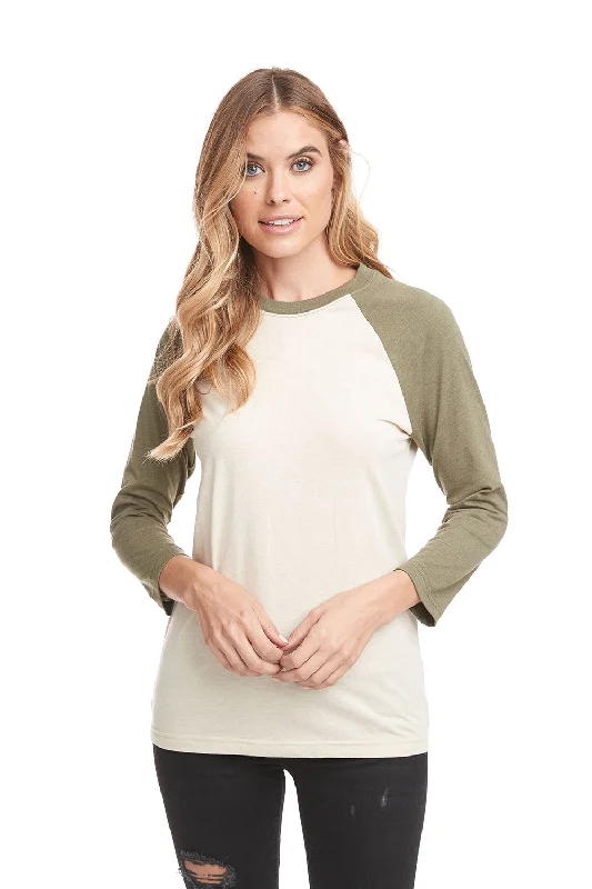 Next Level Womens Burnout Long Sleeve Hooded T-Shirt Hoodie - Cream/Military Green - Closeout Polka Dot Checkered Tartan