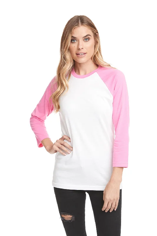Next Level Womens Burnout Long Sleeve Hooded T-Shirt Hoodie - White/Hot Pink - Closeout Polka Dot Checkered Tartan Next Level Womens Burnout Long Sleeve Hooded T-Shirt Hoodie - White/Hot Pink - Closeout Polka Dot Checkered Tartan