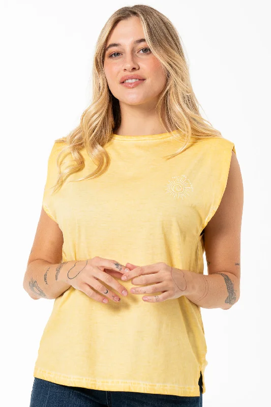 Organic Dye Muscle T-Shirt _ 141583 _ Yellow Oversized T-Shirt Spandex breathable