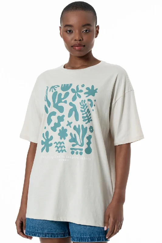 Oversized Statement T-Shirt _ 152266 _ Stone Basic T-Shirt Crew Neck Short Sleeve
