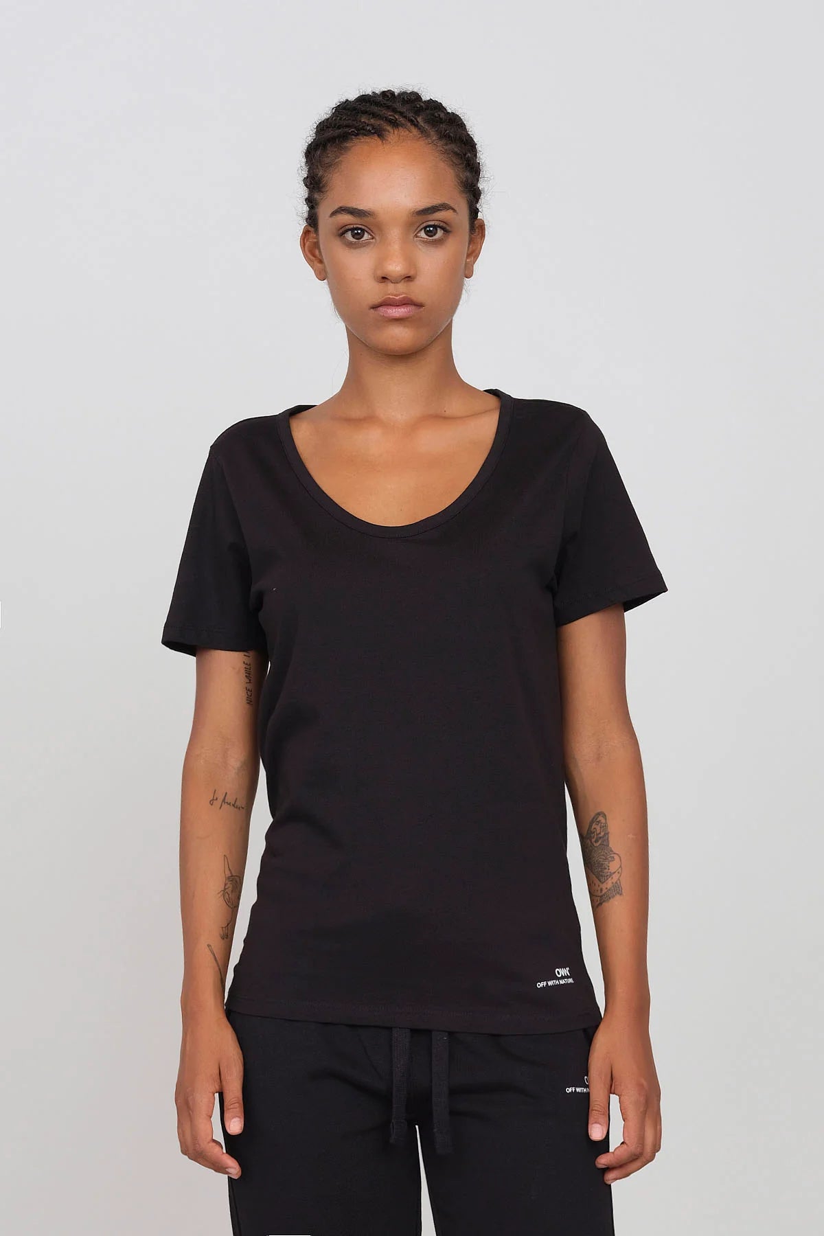 Deep Neck Jersey T-Shirt Black Layered Multi-layer Single Layer