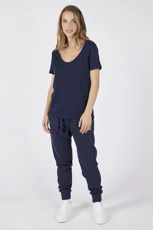 Deep Neck Jersey T-Shirt Blue Rayon Velvet Corduroy