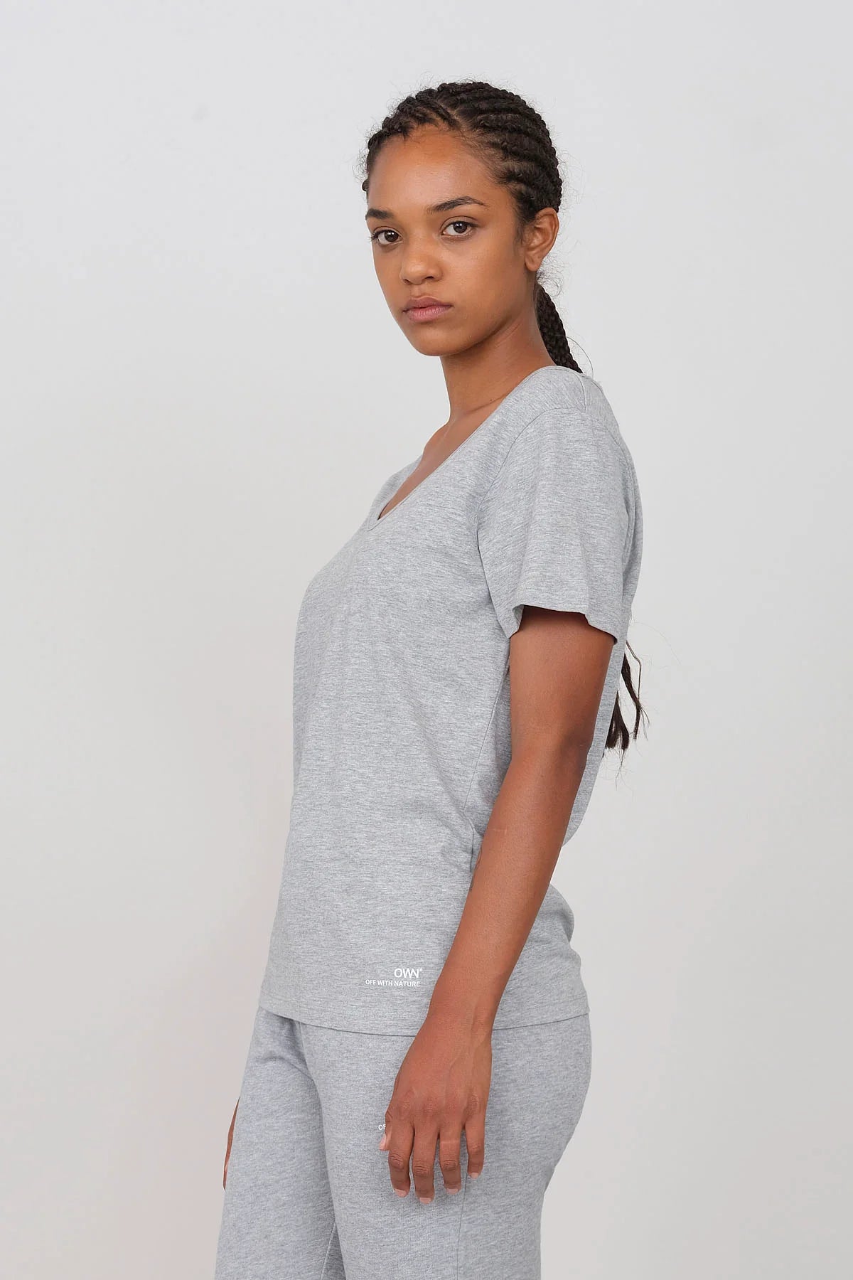 Deep Neck Jersey T-Shirt Grey Seamless Knitted Crochet