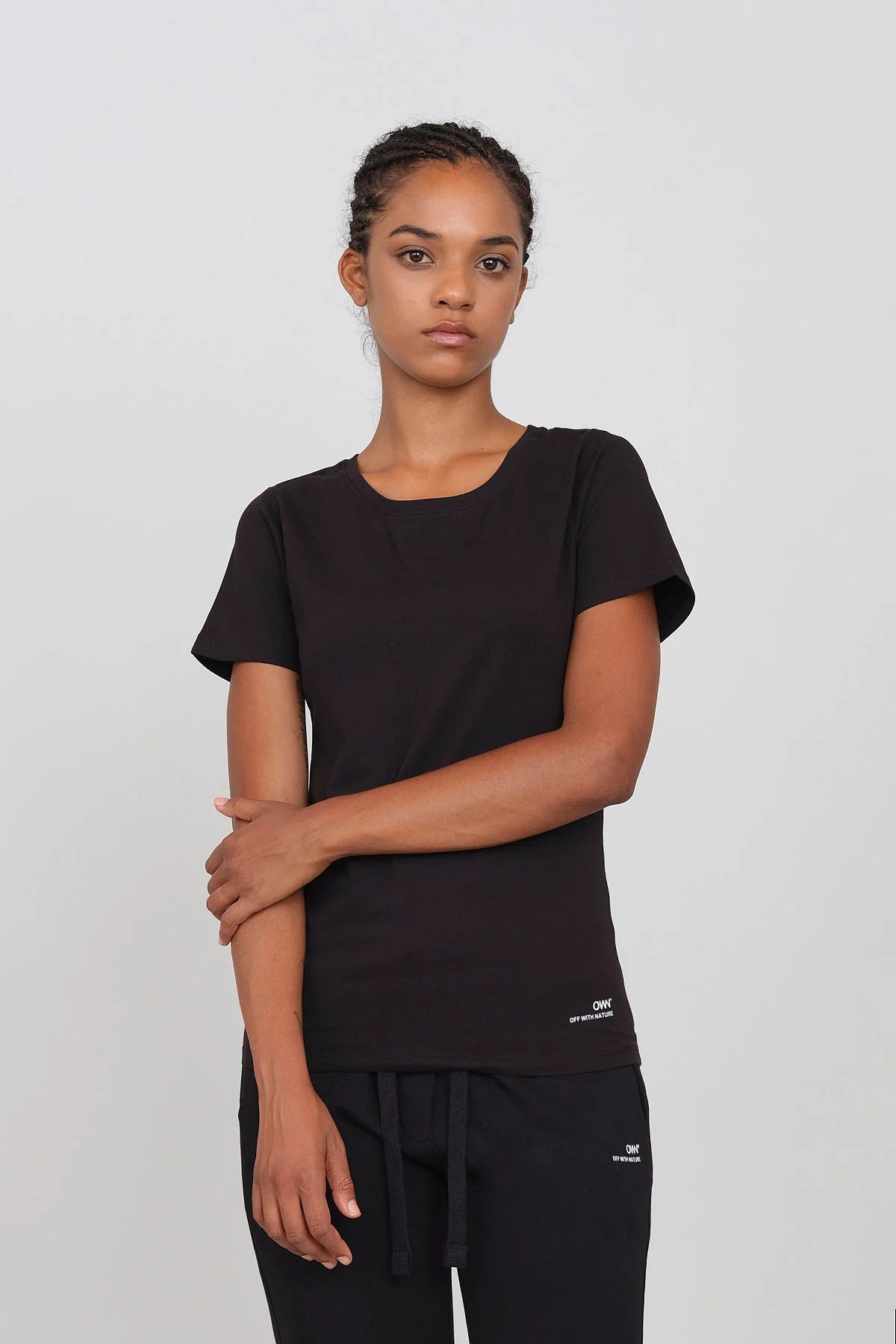 Women's Crewneck T-Shirt Black Chenille Blend Fleece Blend Nylon Blend