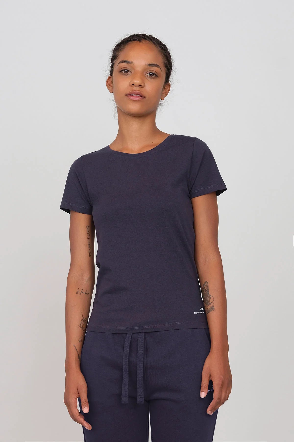 Women's Crewneck T-Shirt Blue Mesh Blend Leather Blend Suede Blend
