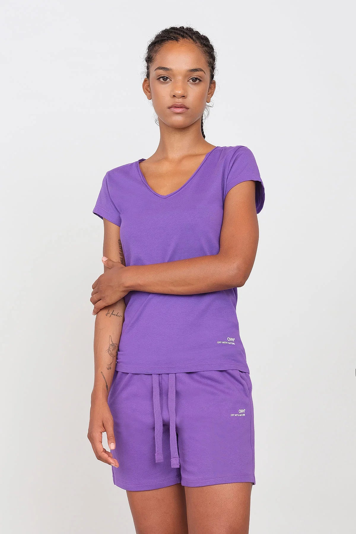 Women's V-Neck T-Shirt Violet Fitted T-Shirt Seamless Stretchy
