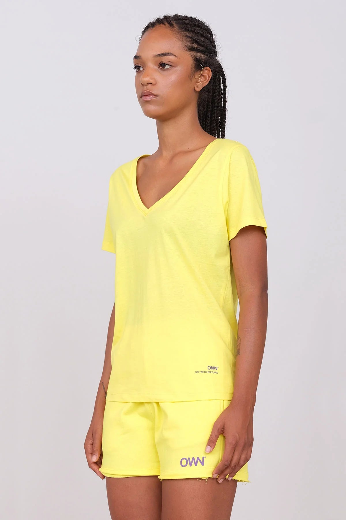Women's V-Neck T-Shirt Yellow Collared Crew Neck Turtle Neck