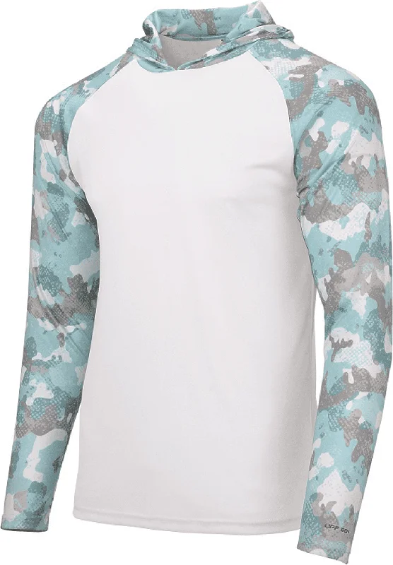 Paragon 240 Tortuga Extreme Performance Hooded T-Shirt - White Aqua Camo Seamless Knitted Crochet