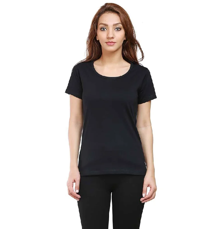 Plain Black Half Sleeves T-Shirt for Women Silk Blend Satin Velvet
