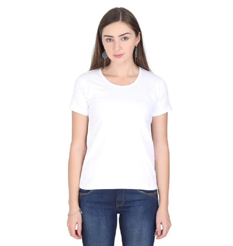 Plain White Half Sleeves T-Shirt for Women Mesh Blend Leather Blend Suede Blend