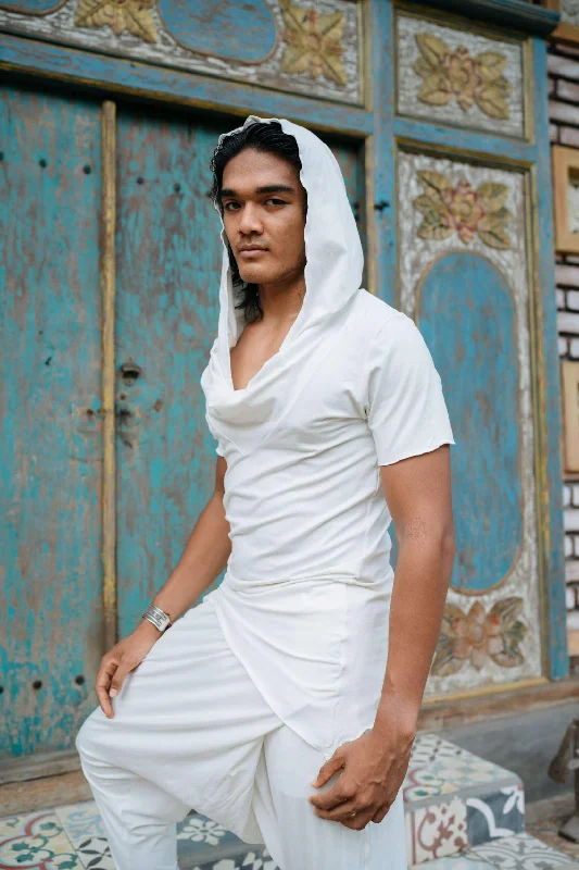 RAUHA White - Soft Bamboo Stretch Ninja Assassin T-shirt Welt Pockets Slit Pockets Flap Pockets