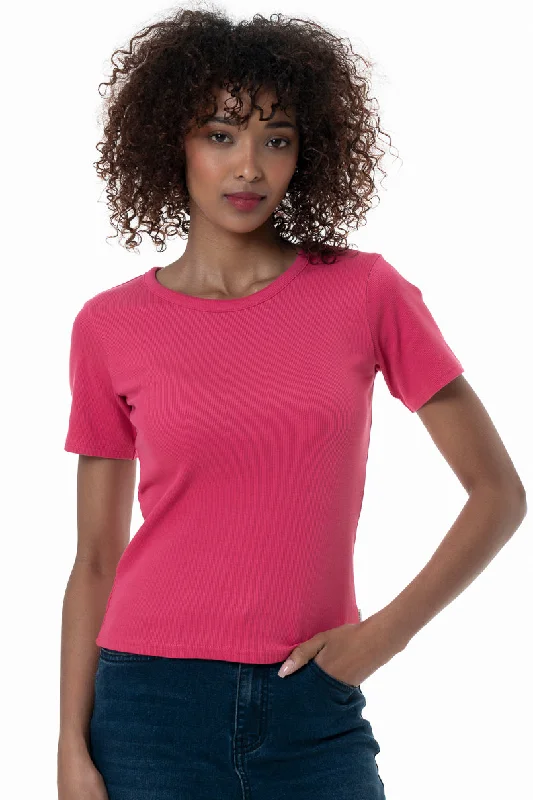 Ribbed T-Shirt _ 152258 _ Pink Hooded Caped Shawl Collar